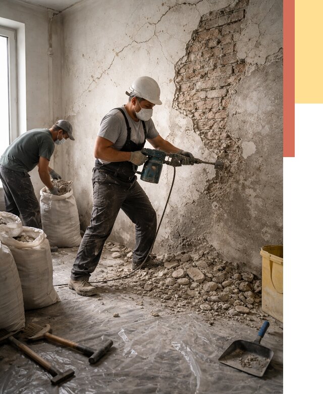 Демонтаж штукатурки со стен в Реже от 7886 руб/м² — быстро и недорого | ОТДЕЛОЧНИК-Реж