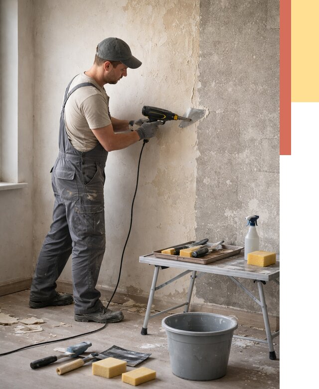 Очистка стен от клея в Реже от 2026 руб. — снятие и удаление клея со стен | ОТДЕЛОЧНИК-Реж