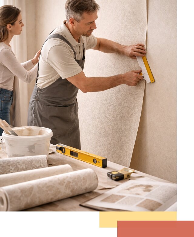 Поклейка обоев с подбором рисунка в Реже