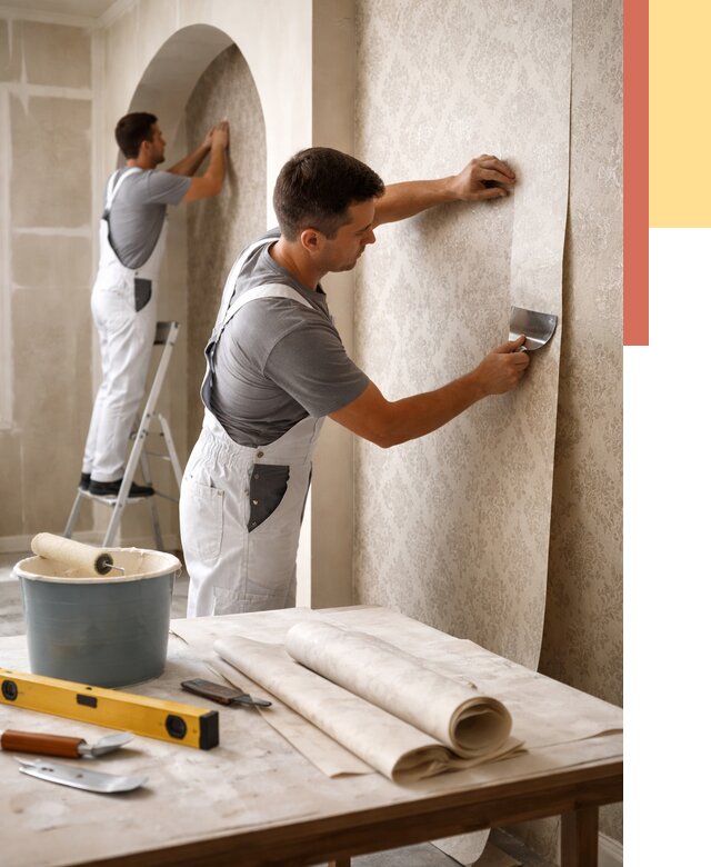 Поклейка обоев на сложные стены в Реже от 3067 руб. под ключ | ОТДЕЛОЧНИК-Реж