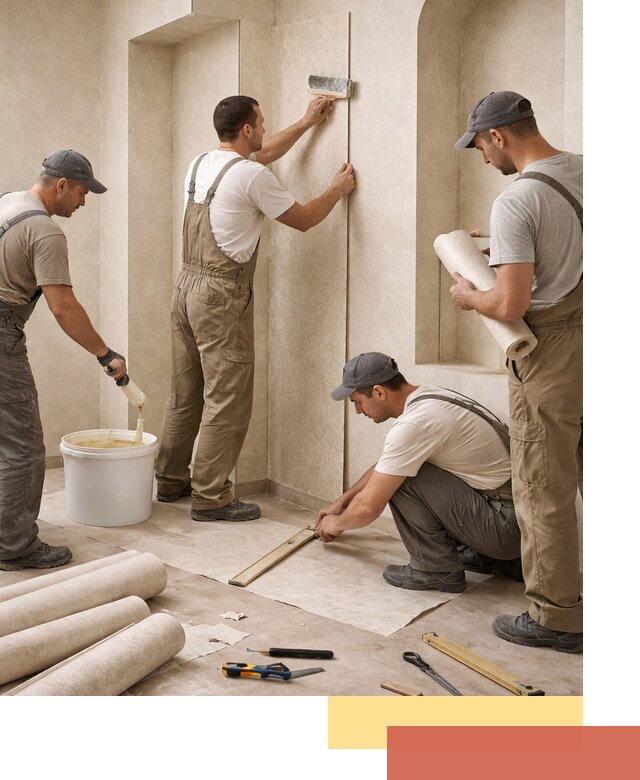 Поклейка обоев на сложные стены и неровные поверхности в Реже