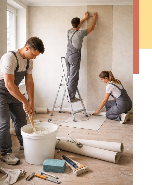 Оклейка стен обоями в Реже от 3834 руб/м2 — быстро и недорого | ОТДЕЛОЧНИК-Реж