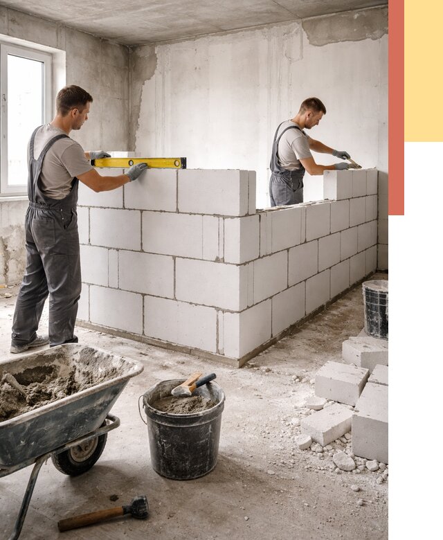 Кладка перегородок из ПГП в Реже от 2738 руб./м2 — монтаж и возведение под ключ | ОТДЕЛОЧНИК-Реж