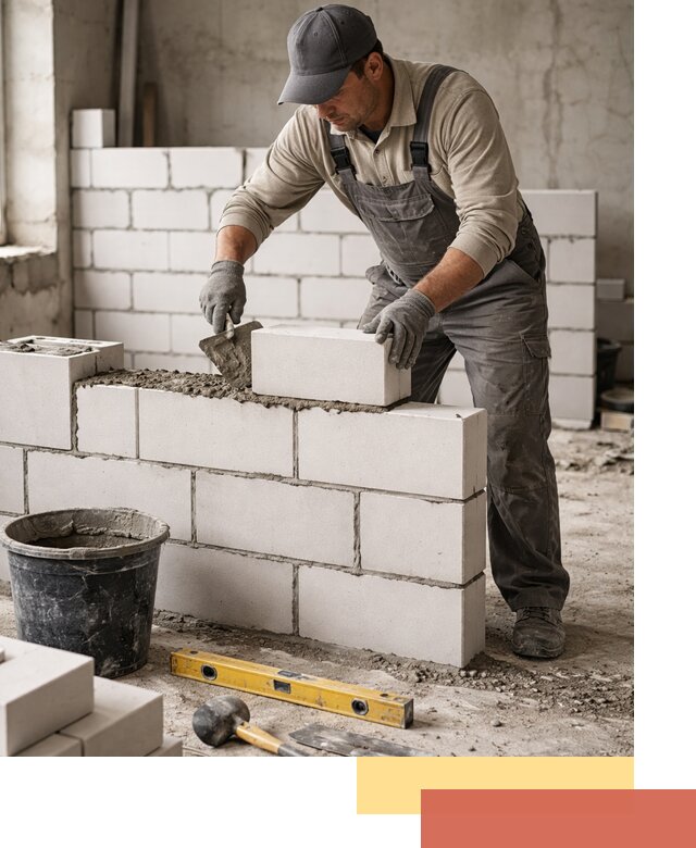 Кладка перегородок из силикатного блока в Реже