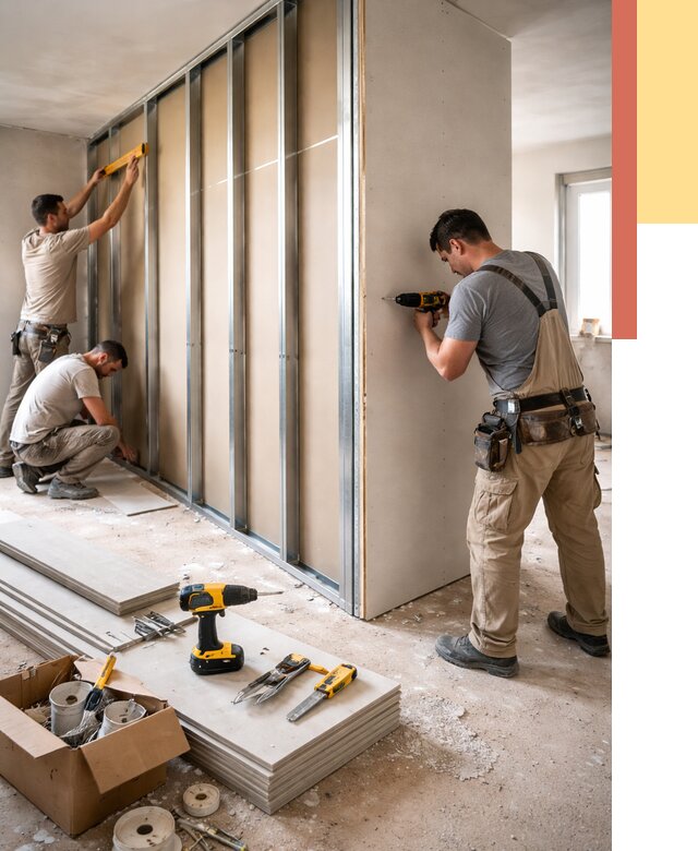 Монтаж однослойной перегородки из гипсокартона в Реже от 712 руб. | ОТДЕЛОЧНИК-Реж