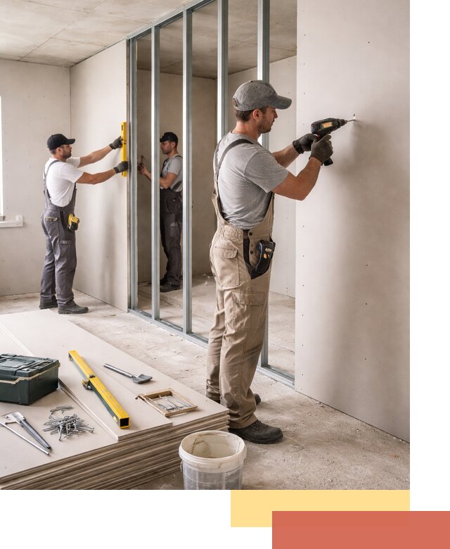 Однослойная перегородка из гипсокартона в Реже под ключ, монтаж и отделка