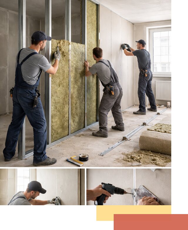 Перегородка из гипсокартона с шумоизоляцией в Реже — монтаж под ключ