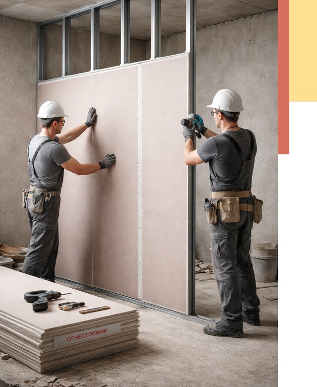 Перегородка из огнестойкого гипсокартона в Реже от 2026 руб. под ключ | ОТДЕЛОЧНИК-Реж