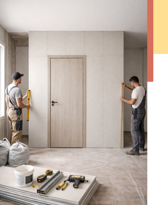 Перегородка из гипсокартона с дверью в Реже от 4929 руб. под ключ | ОТДЕЛОЧНИК-Реж