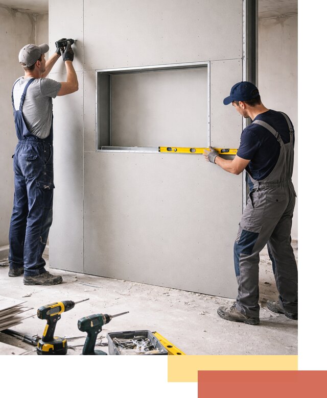 Перегородка из гипсокартона с нишей под декор в Реже