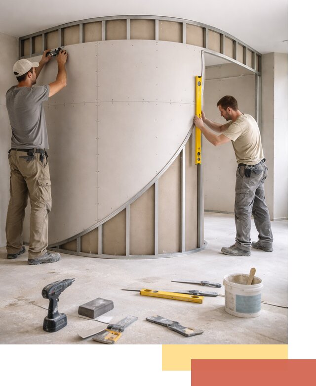 Радиусная перегородка из гипсокартона в Реже под ключ