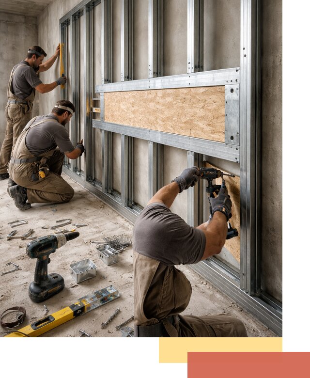 Усиленная перегородка для крепления тяжёлых конструкций в Реже