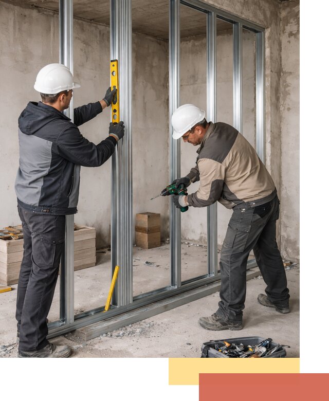 Монтаж каркаса перегородки из профиля в Реже