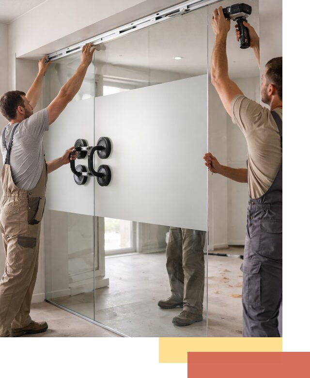 Матовые стеклянные перегородки под ключ в Реже