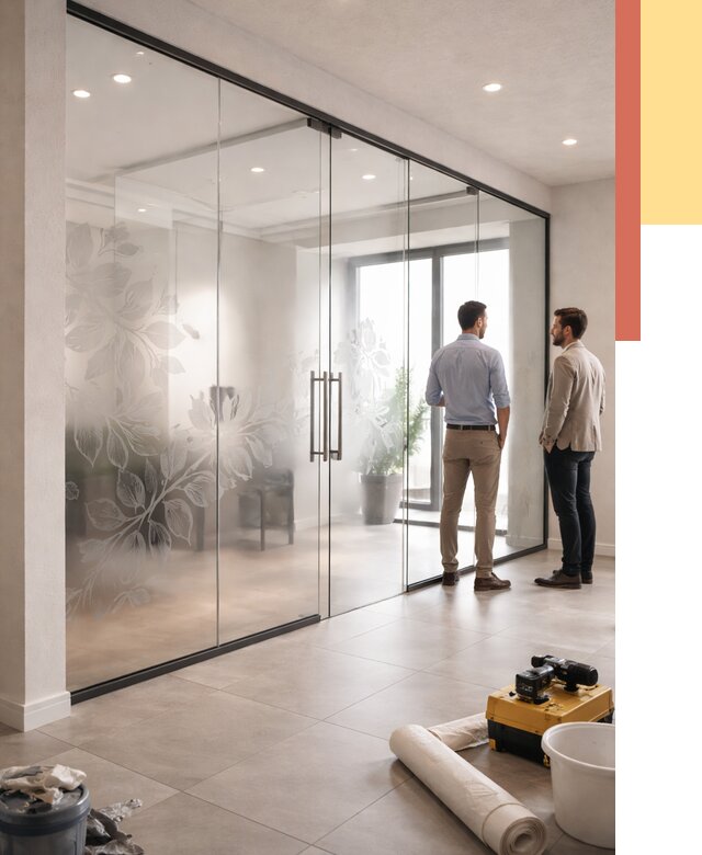 Стеклянные перегородки с рисунком в Реже от 13691 руб. монтаж и нанесение | ОТДЕЛОЧНИК-Реж