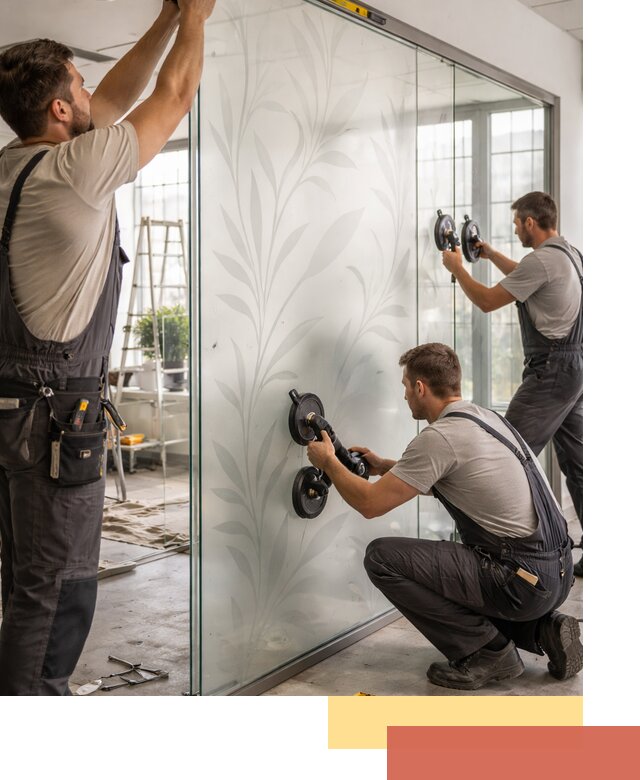 Стеклянные перегородки с рисунком на заказ в Реже