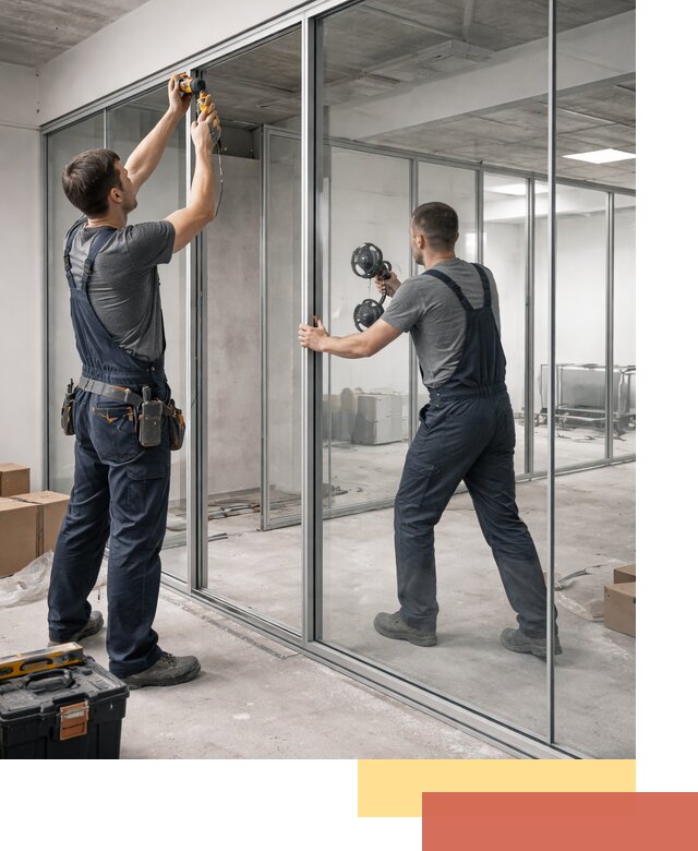 Алюминиевые перегородки со стеклом в Реже — изготовление и монтаж