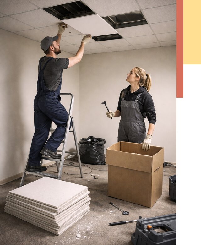 Демонтаж потолочной плитки в Реже от 4929 руб. быстро и недорого | ОТДЕЛОЧНИК-Реж