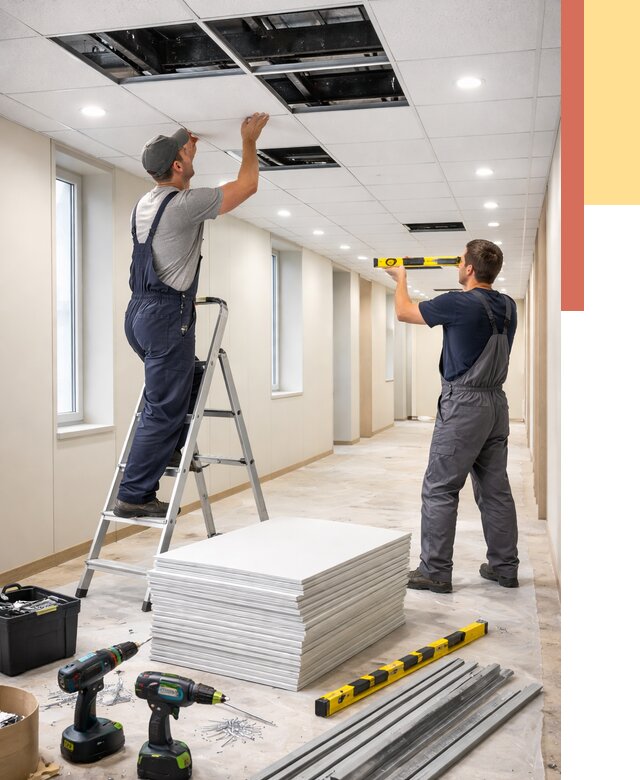 Ремонт потолка Армстронг в Реже от 4929 руб. — быстро и недорого | ОТДЕЛОЧНИК-Реж