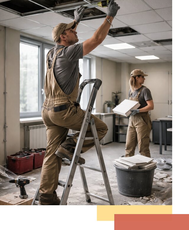 Ремонт потолка Армстронг и замена плит в Реже