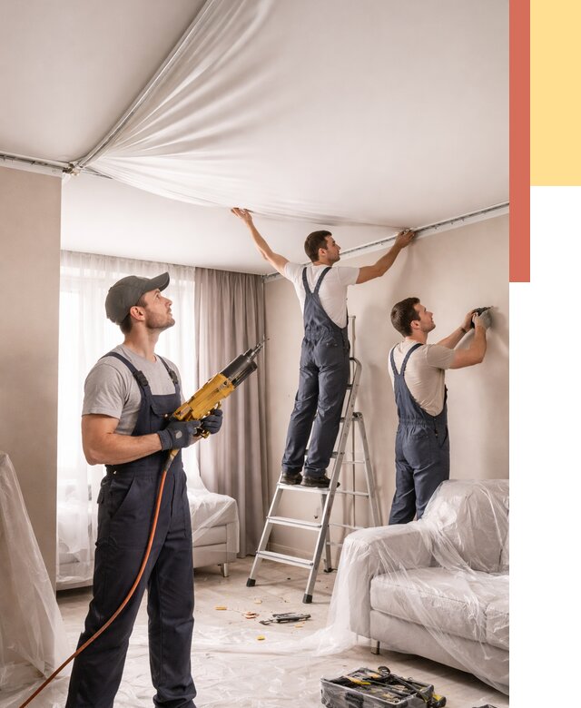 Установка натяжного потолка в Реже от 4929 руб. | Быстро и недорого — ОТДЕЛОЧНИК-Реж