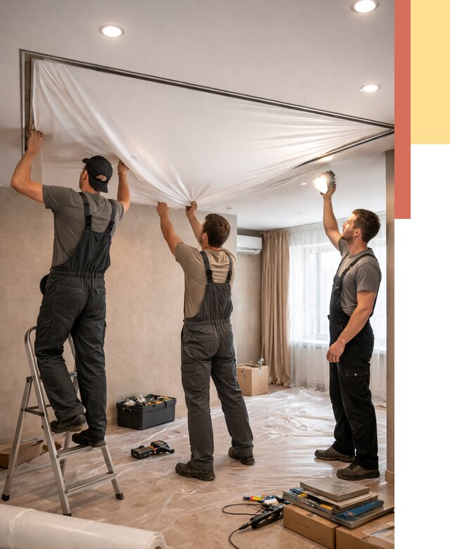 Монтаж ПВХ натяжного потолка в Реже от 3834 руб. под ключ | ОТДЕЛОЧНИК-Реж