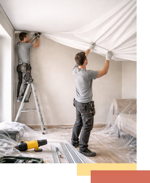 Монтаж тканевого натяжного потолка в Реже недорого и быстро