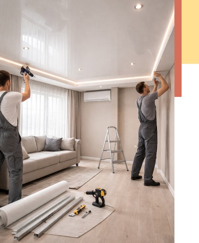 Монтаж глянцевого натяжного потолка в Реже от 821 руб. под ключ | ОТДЕЛОЧНИК-Реж