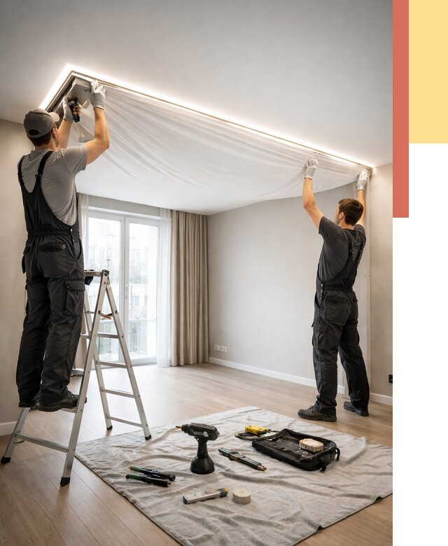 Монтаж парящего натяжного потолка в Реже от 4929 руб. быстро и недорого | ОТДЕЛОЧНИК-Реж