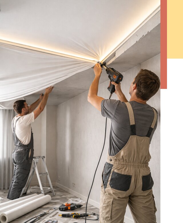 Монтаж натяжного потолка с подсветкой в Реже от 1041 руб. | ОТДЕЛОЧНИК-Реж