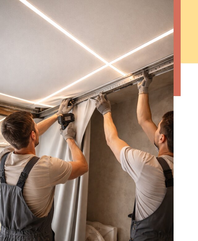 Монтаж натяжного потолка со световыми линиями в Реже от 1314 руб. | ОТДЕЛОЧНИК-Реж