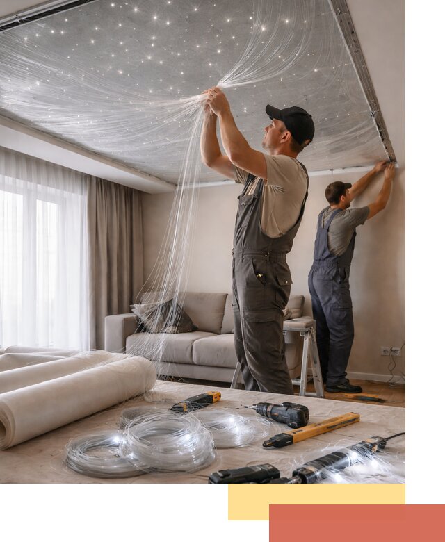 Монтаж натяжного потолка «Звездное небо» в Реже