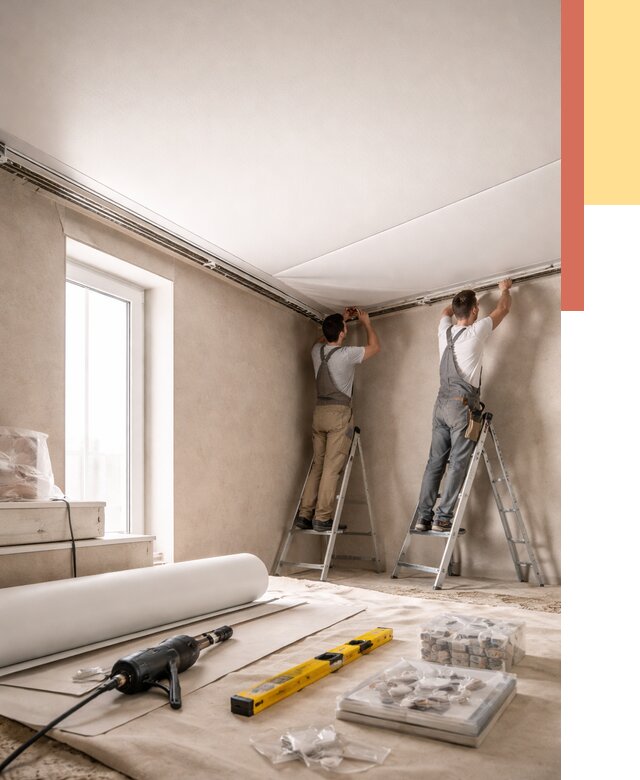 Монтаж натяжного потолка в спальне в Реже от 4162 руб. под ключ | ОТДЕЛОЧНИК-Реж