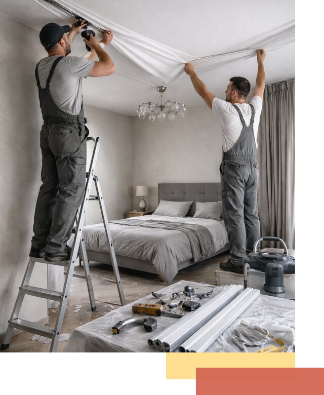 Монтаж натяжного потолка в спальне в Реже