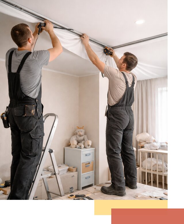 Монтаж натяжного потолка в детской комнате в Реже