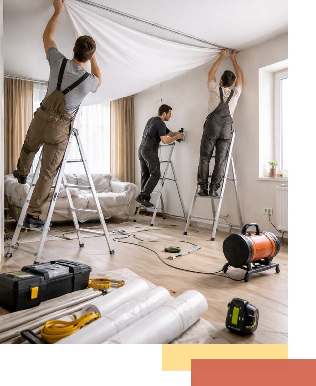 Монтаж натяжного потолка в гостиной в Реже