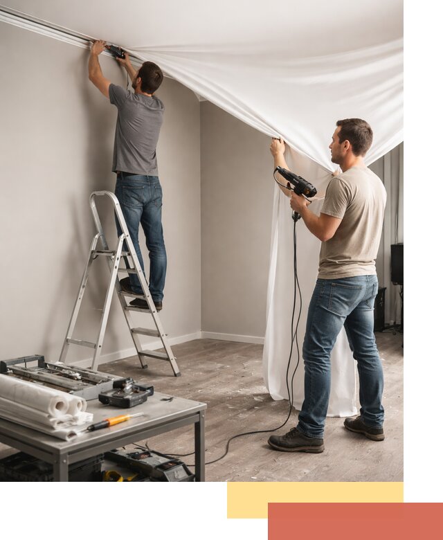 Монтаж натяжного потолка в студии в Реже