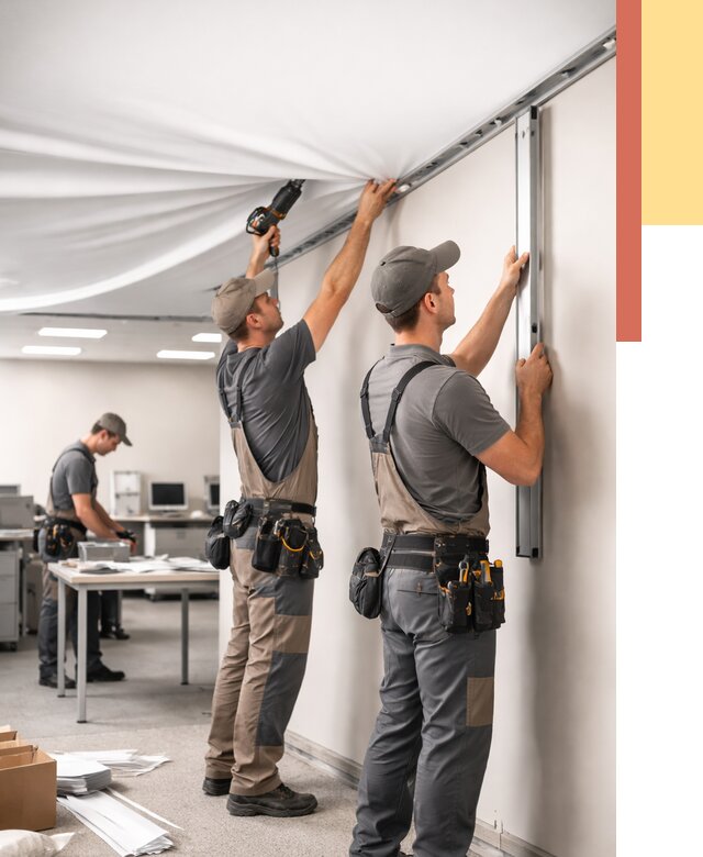 Монтаж натяжного потолка в офисе в Реже от 493 руб/м² — быстро и недорого | ОТДЕЛОЧНИК-Реж