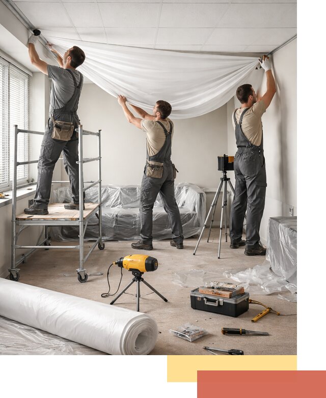 Монтаж натяжного потолка в офисе в Реже