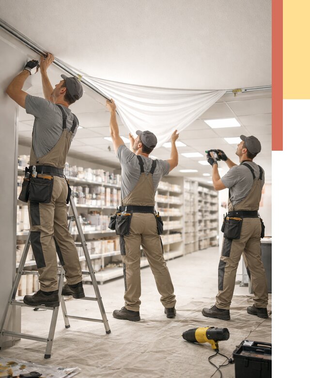 Монтаж натяжного потолка в магазине в Реже от 4929 руб. быстро и недорого | ОТДЕЛОЧНИК-Реж