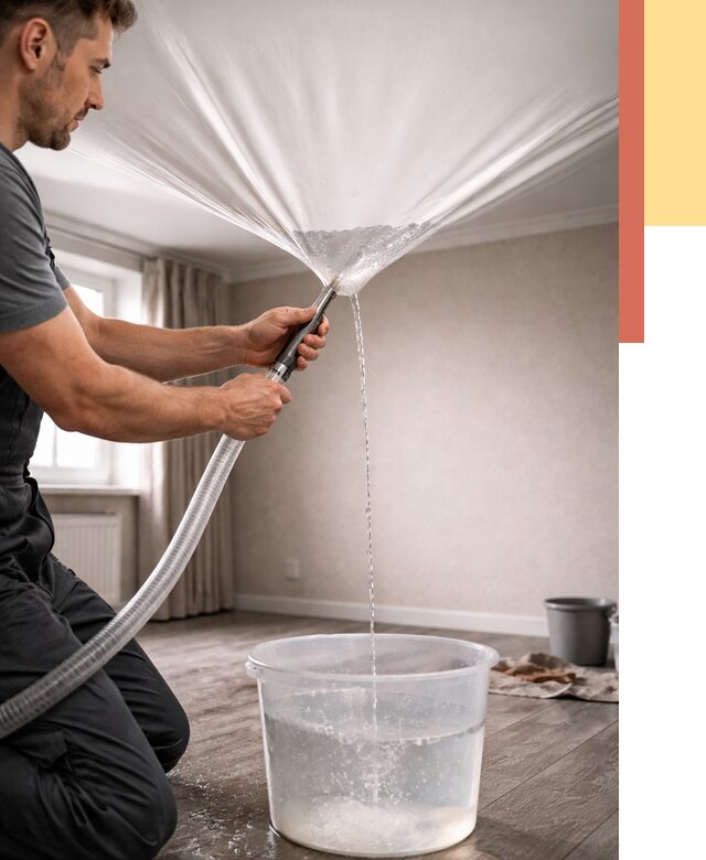 Слив воды с натяжного потолка в Реже от 2738 руб. быстро и недорого | ОТДЕЛОЧНИК-Реж