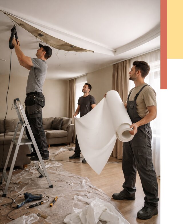 Замена полотна натяжного потолка в Реже от 10405 руб. быстро и недорого | ОТДЕЛОЧНИК-Реж