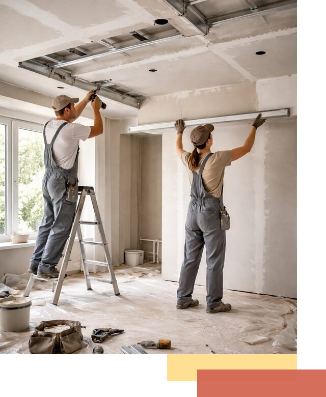 Монтаж многоуровневого потолка из гипсокартона в Реже