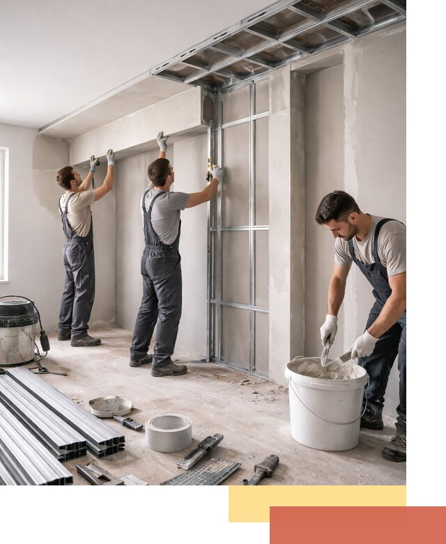 Монтаж потолка из гипсокартона с нишей в Реже