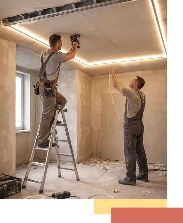 Потолок из гипсокартона с подсветкой в Реже