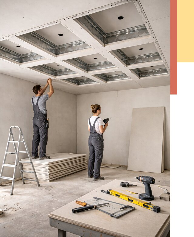 Кессонный потолок из гипсокартона в Реже от 2026 руб. — монтаж и под ключ | ОТДЕЛОЧНИК-Реж