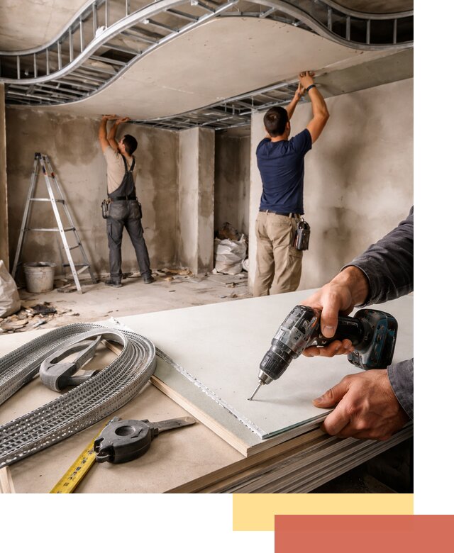 Криволинейный потолок из гипсокартона в Реже — монтаж и отделка