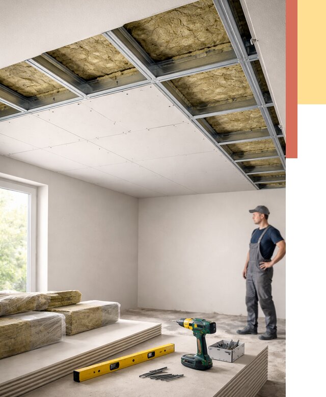 Звукоизоляция потолка ГКЛ в Реже от 1041 руб. — монтаж под ключ | ОТДЕЛОЧНИК-Реж