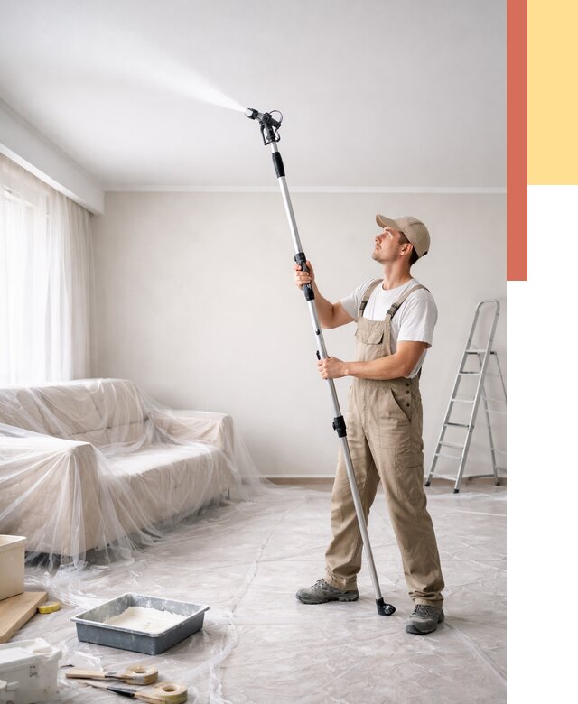 Покраска потолка краскопультом в Реже от 4929 руб. быстро и недорого | ОТДЕЛОЧНИК-Реж